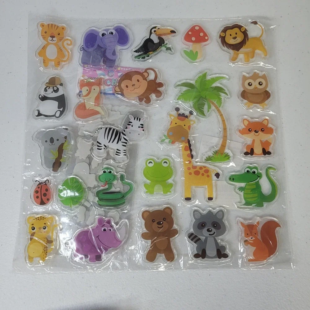 Jungle Gel Animal Party‎ Decorations Supplies Safari Puffy Zoo Stickers Set New